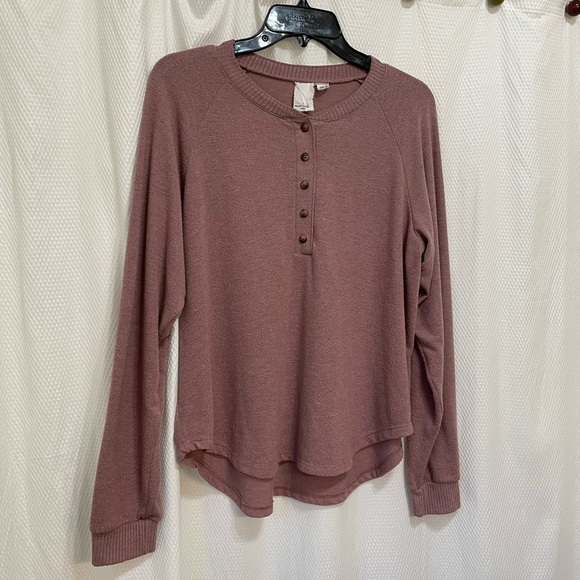 Project Social T Cozy Knit Quarter Button Lounge Henley Top Size Medium - Picture 3 of 9
